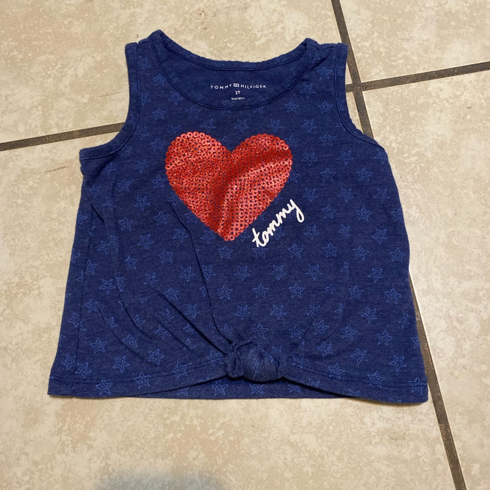 Tommy Hilfiger Kids Navy Tank Top with Red Sequin Heart